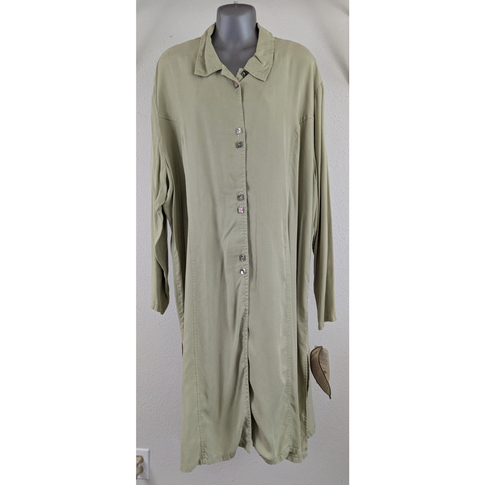 New Natural Origins USA sz 2X Tunic Shirt Dress buttons long sleeves green 4329